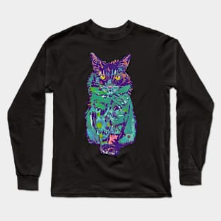 Colorful Purple Green Polka Dot Cat Long Sleeve T-Shirt